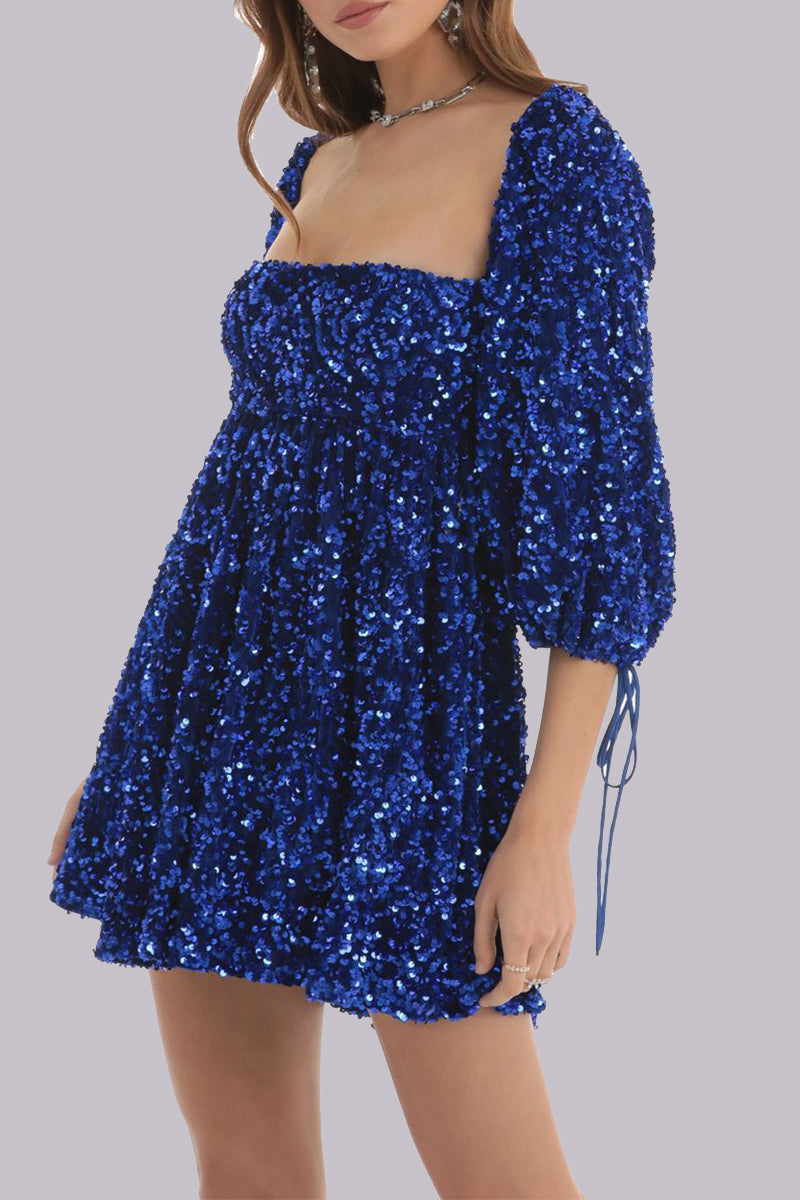 CM | Mini vestido lentejuelas mangas abullonadas