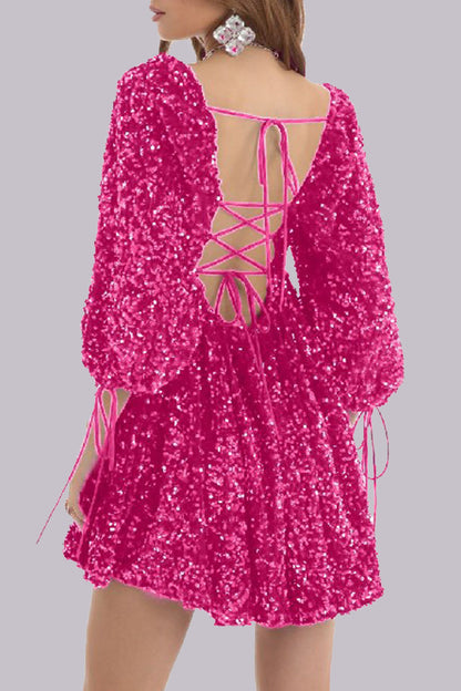 CM | Mini vestido lentejuelas mangas abullonadas