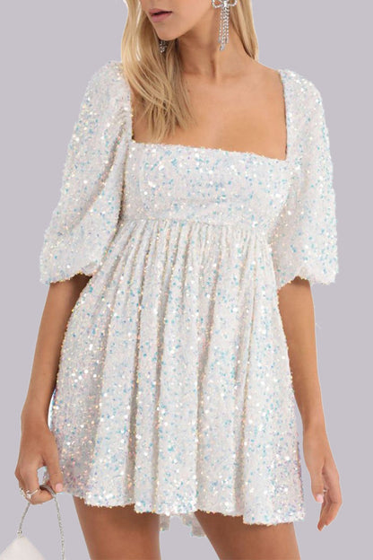 CM | Mini vestido lentejuelas mangas abullonadas