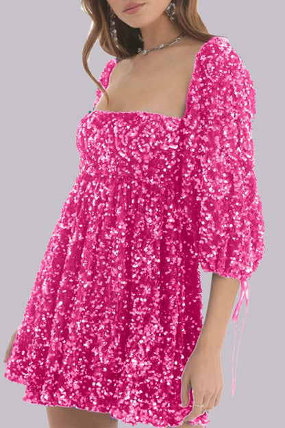 CM | Mini vestido lentejuelas mangas abullonadas