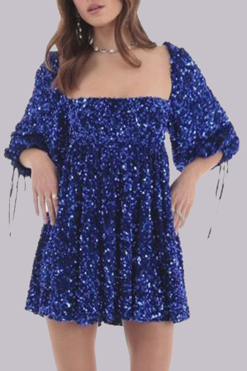 CM | Mini vestido lentejuelas mangas abullonadas