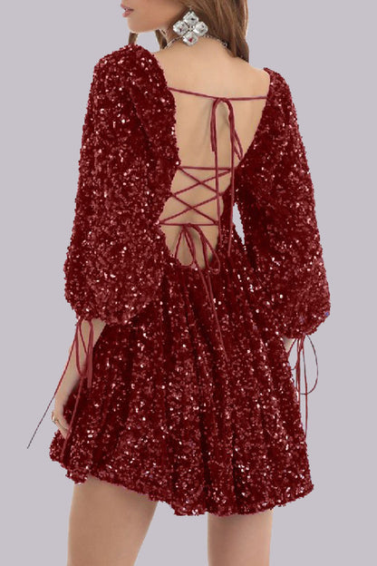 CM | Mini vestido lentejuelas mangas abullonadas
