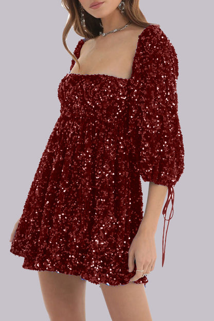 CM | Mini vestido lentejuelas mangas abullonadas