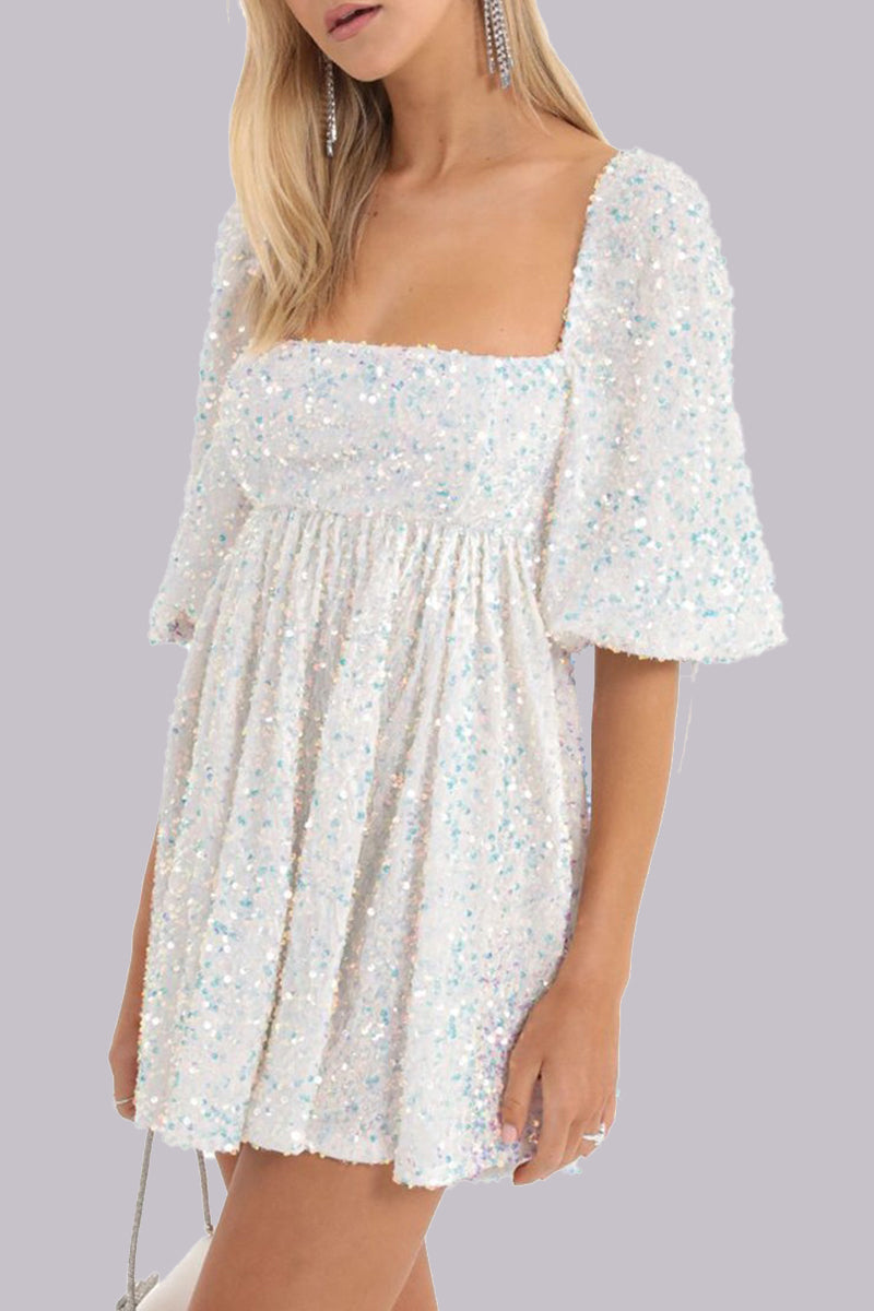CM | Mini vestido lentejuelas mangas abullonadas
