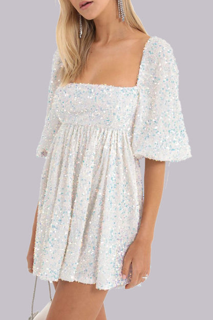 CM | Mini vestido lentejuelas mangas abullonadas