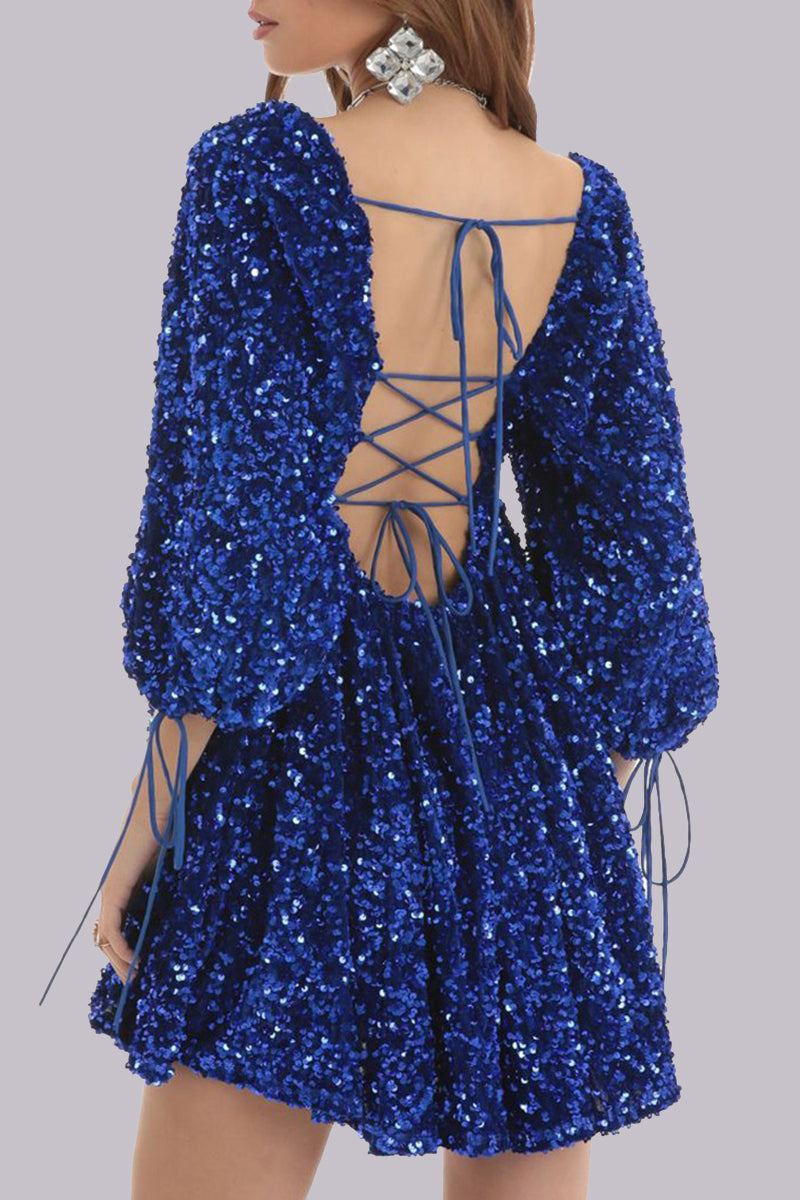 CM | Mini vestido lentejuelas mangas abullonadas