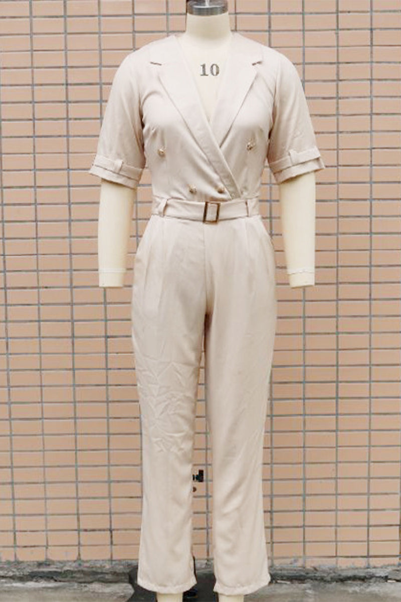 CM | Casual Street Solid Patchwork Buttons Turn-back Collar Regular Jumpsuits(5 Colours)