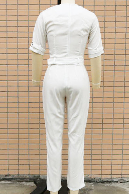 CM | Casual Street Solid Patchwork Buttons Turn-back Collar Regular Jumpsuits(5 Colours)
