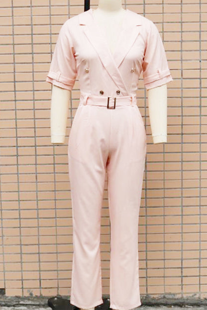 CM | Casual Street Solid Patchwork Buttons Turn-back Collar Regular Jumpsuits(5 Colours)