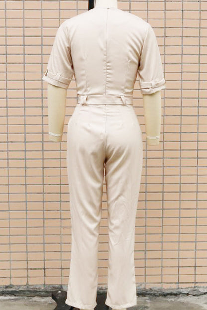 CM | Casual Street Solid Patchwork Buttons Turn-back Collar Regular Jumpsuits(5 Colours)