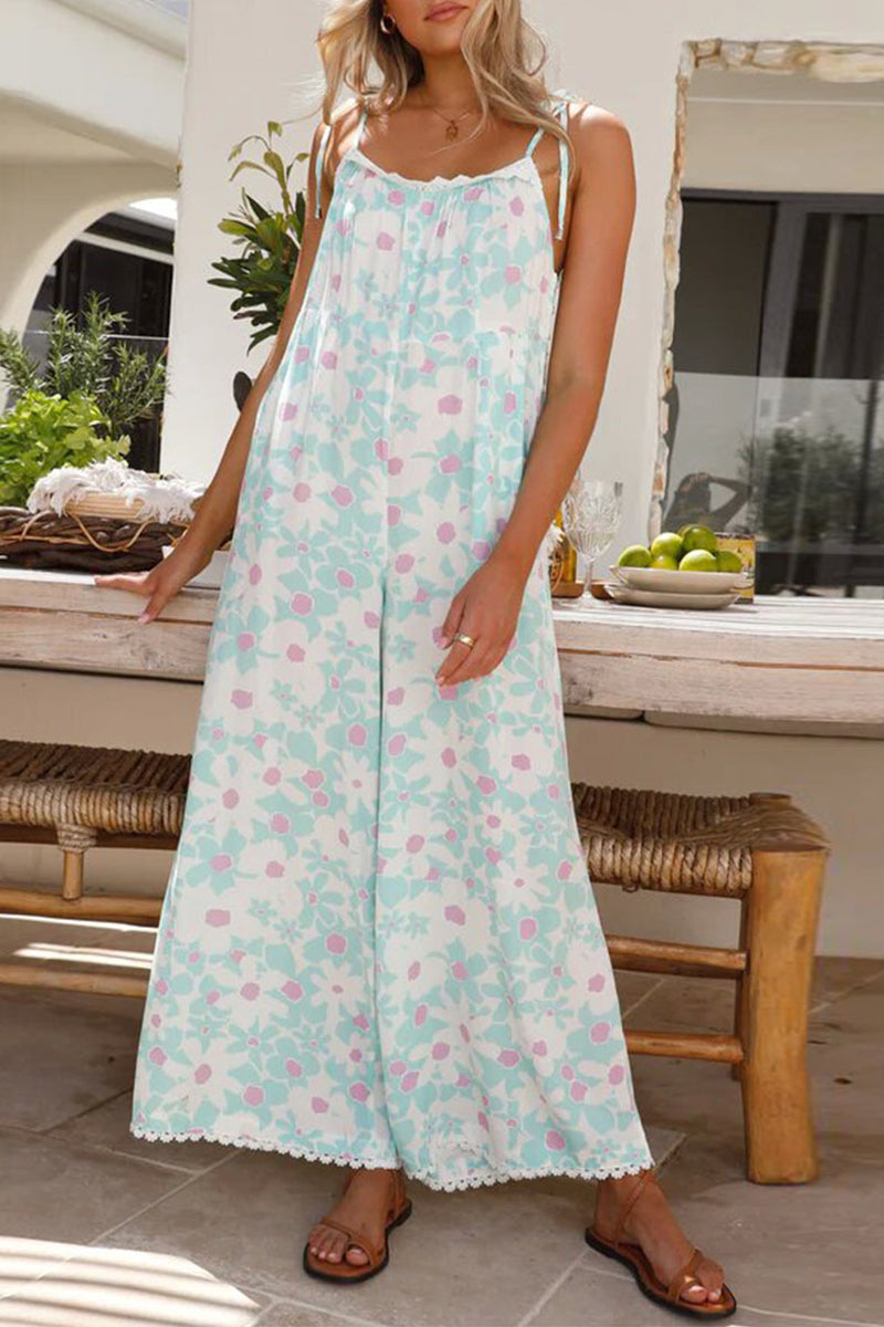 CM | Casual Sweet Floral Backless U Neck Loose Jumpsuits
