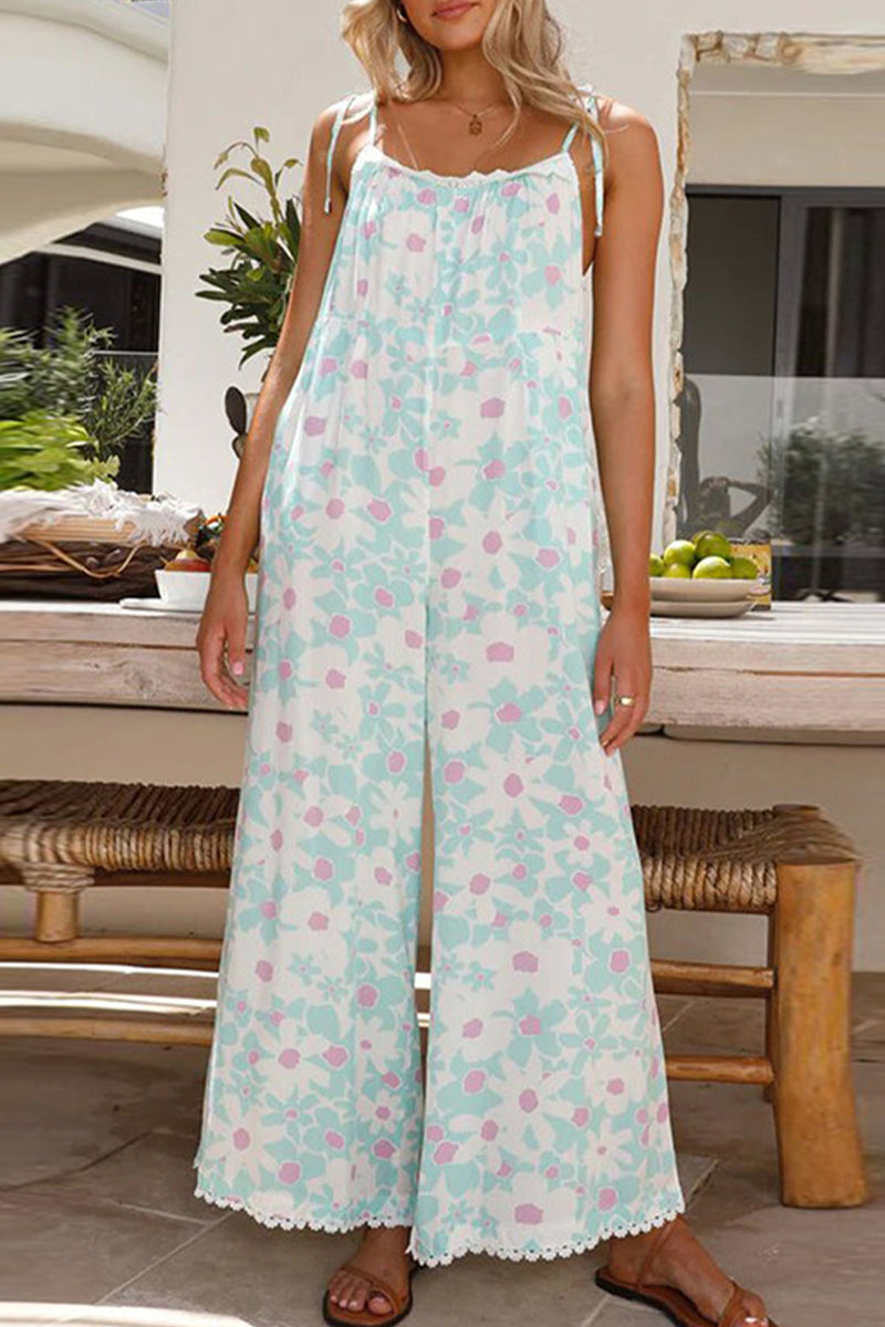 CM | Casual Sweet Floral Backless U Neck Loose Jumpsuits