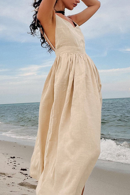 CM | Vestido largo de lino con hombros anudados