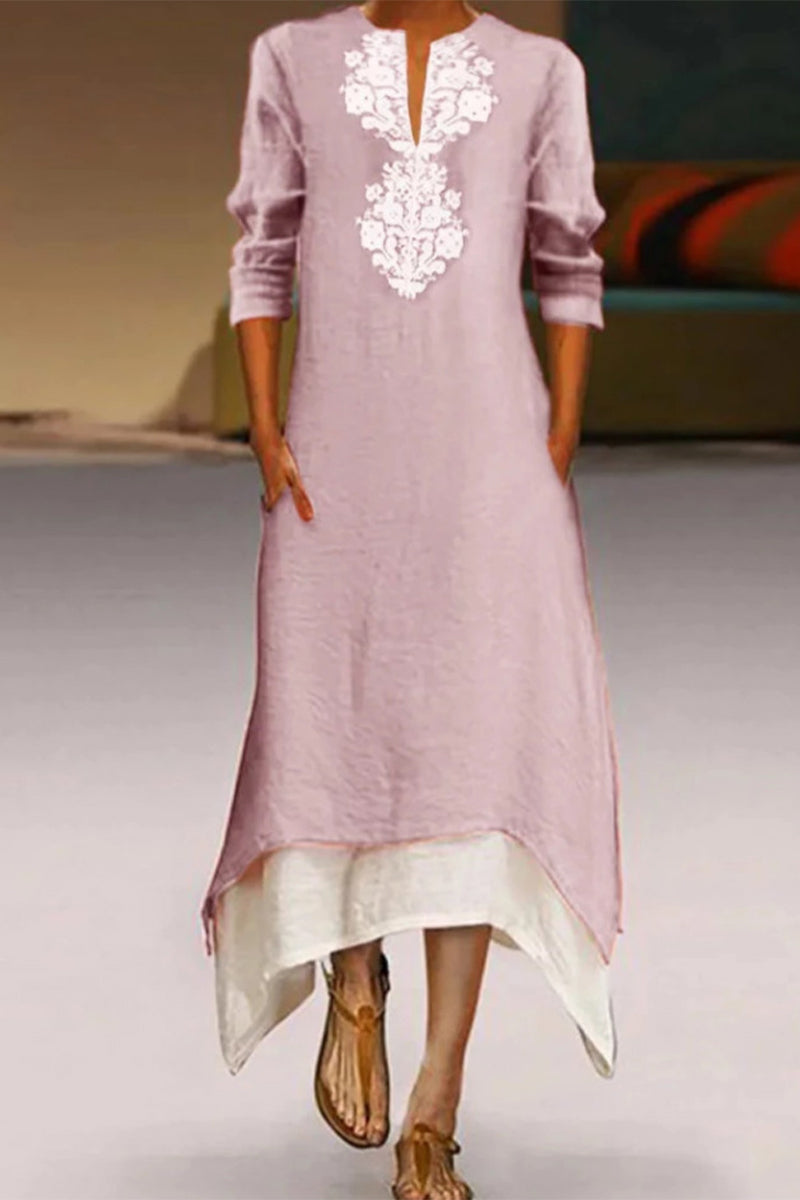CM | Vestido largo de lino bordado