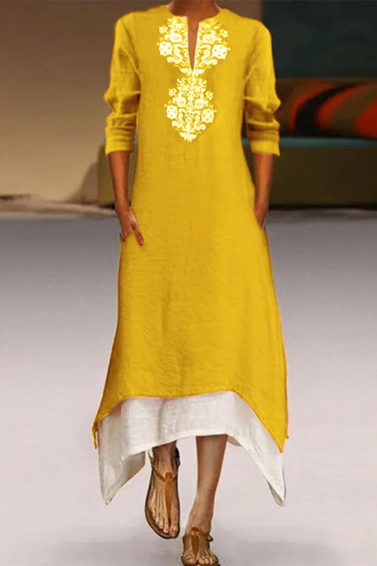 CM | Vestido largo de lino bordado