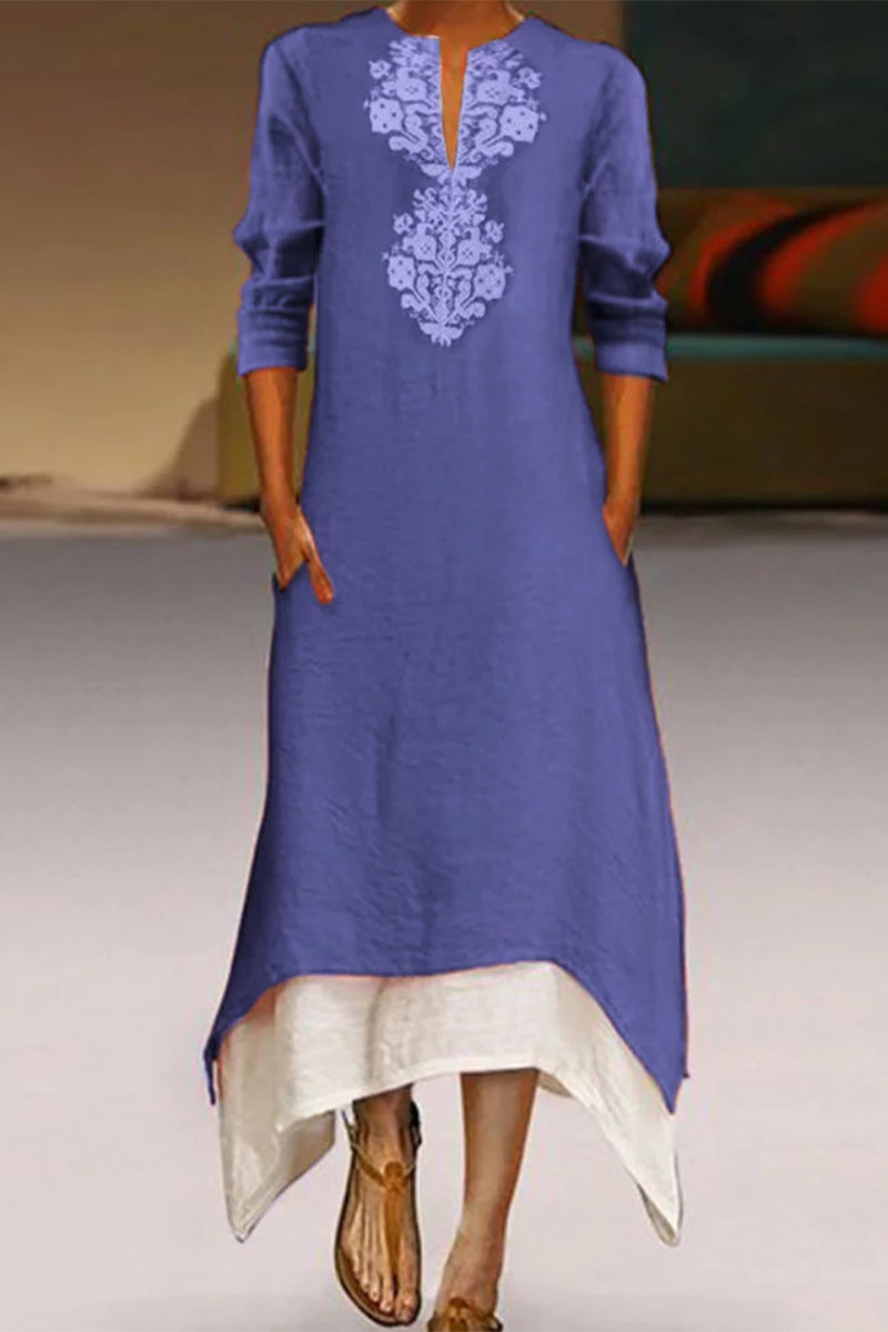 CM | Vestido largo de lino bordado