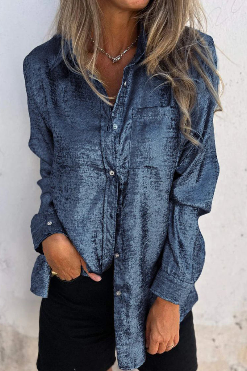 CM | Casual Sólidas blusas de lentejuelas con cuello vuelto (8 colores)