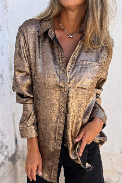 CM | Casual Sólidas blusas de lentejuelas con cuello vuelto (8 colores)
