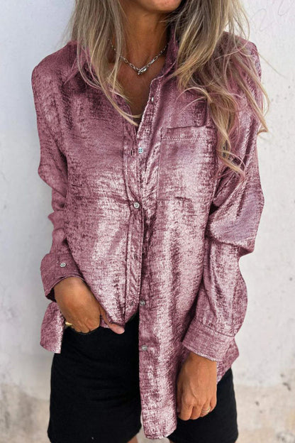 CM | Casual Sólidas blusas de lentejuelas con cuello vuelto (8 colores)