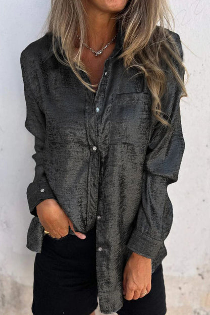 CM | Casual Sólidas blusas de lentejuelas con cuello vuelto (8 colores)