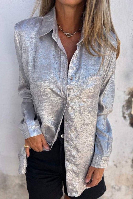 CM | Casual Sólidas blusas de lentejuelas con cuello vuelto (8 colores)