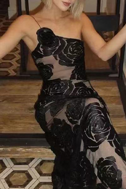 CM | Vestido largo asimétrico de encaje