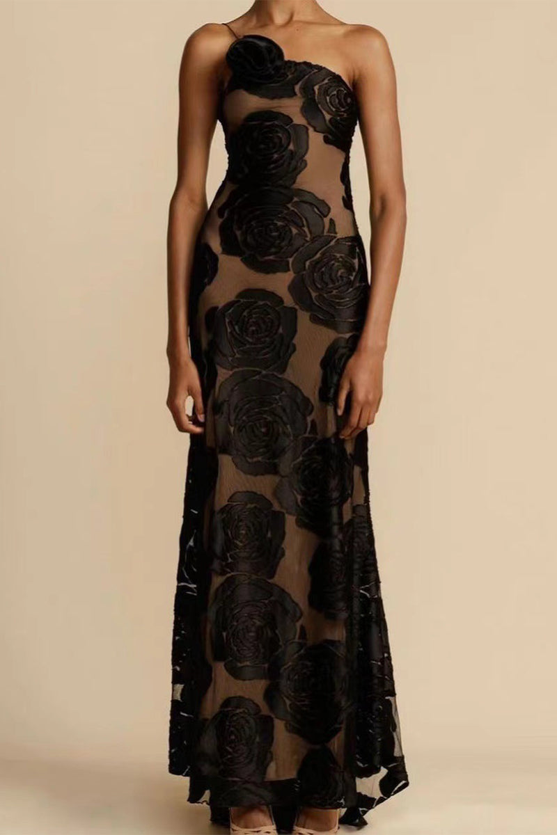 CM | Vestido largo asimétrico de encaje
