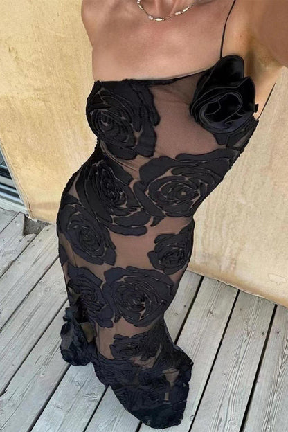 CM | Vestido largo asimétrico de encaje