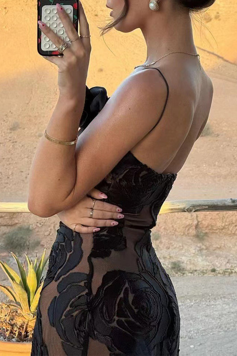 CM | Vestido largo asimétrico de encaje