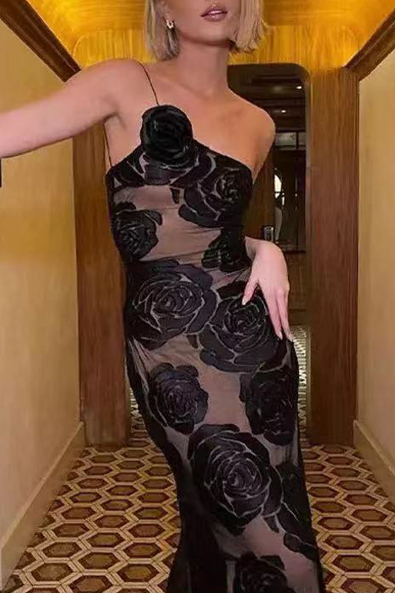 CM | Vestido largo asimétrico de encaje