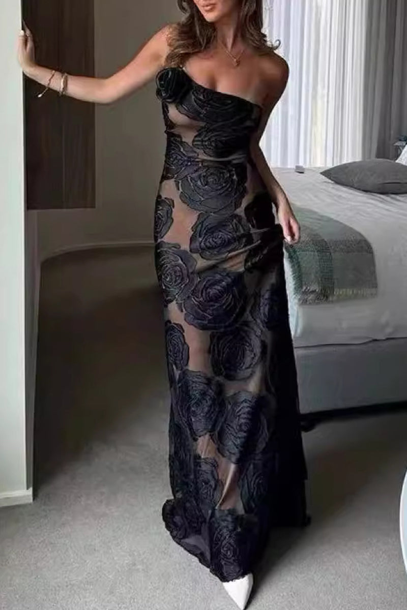 CM | Vestido largo asimétrico de encaje