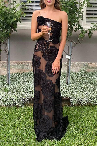 CM | Vestido largo asimétrico de encaje