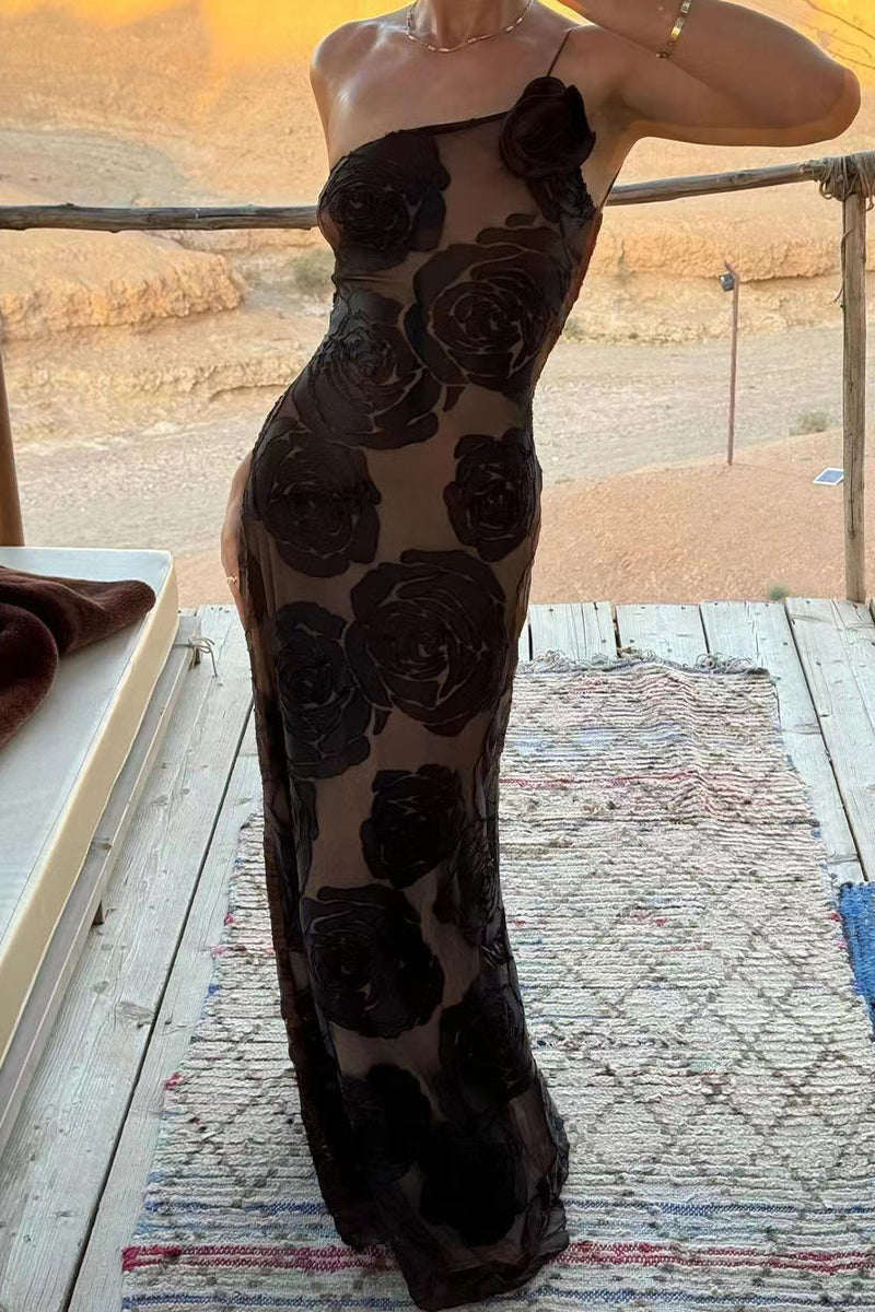 CM | Vestido largo asimétrico de encaje