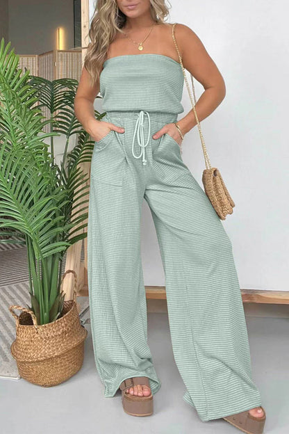 CM | Casual Striped Pull String Bag Strapless Regular Jumpsuits