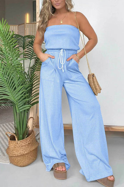CM | Casual Striped Pull String Bag Strapless Regular Jumpsuits