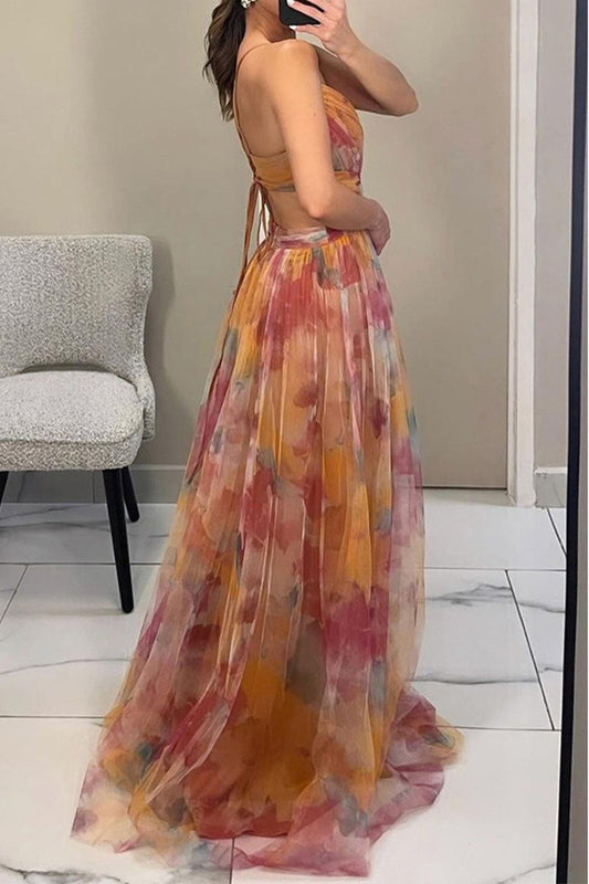 CM | Vestido largo drapeado de gasa