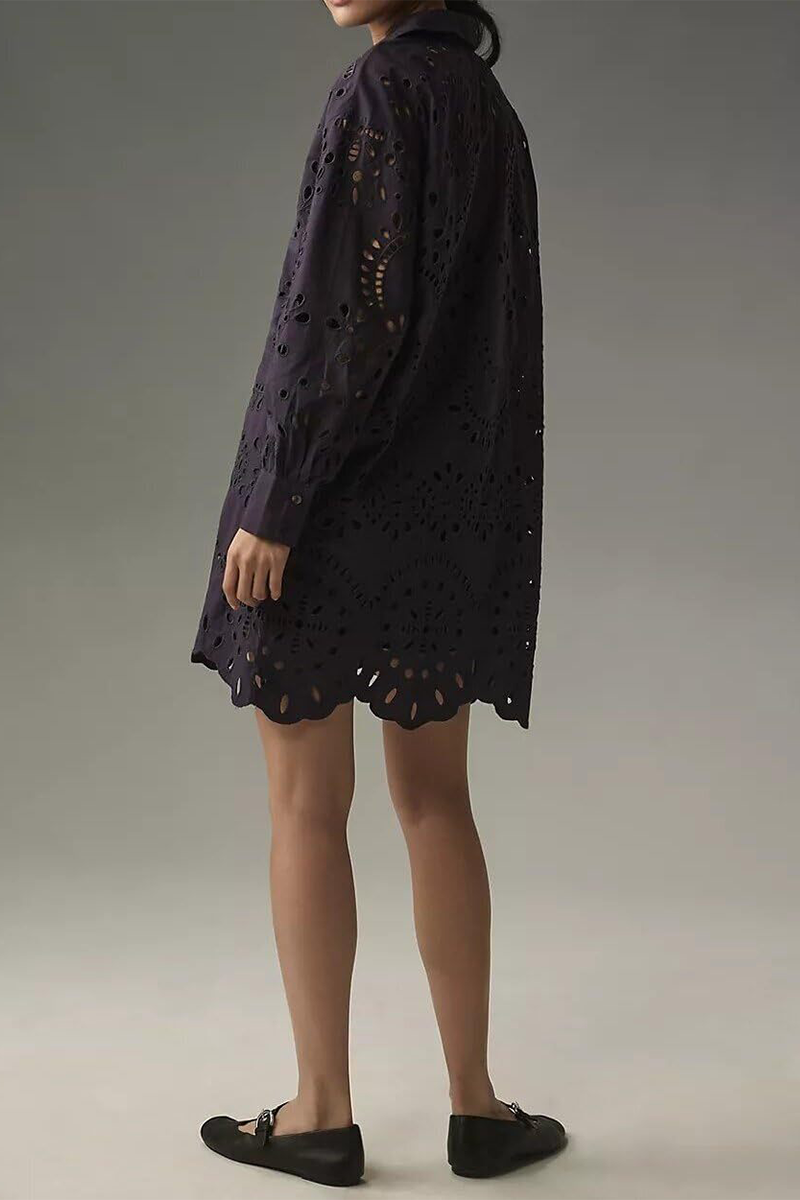 CM | Casual diario color sólido hueco hebilla cuello vuelto blusas (4 colores)