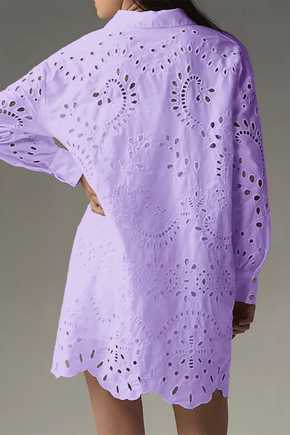 CM | Casual diario color sólido hueco hebilla cuello vuelto blusas (4 colores)
