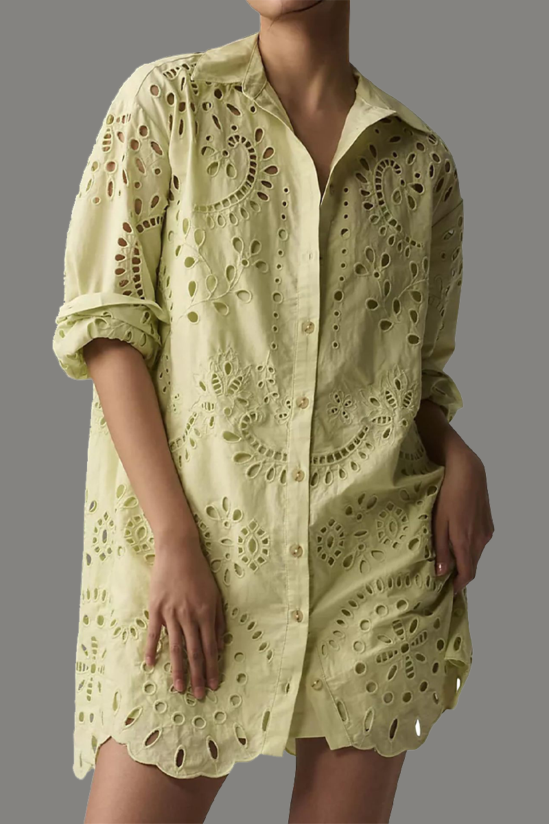 CM | Casual diario color sólido hueco hebilla cuello vuelto blusas (4 colores)