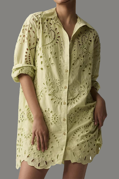 CM | Casual diario color sólido hueco hebilla cuello vuelto blusas (4 colores)