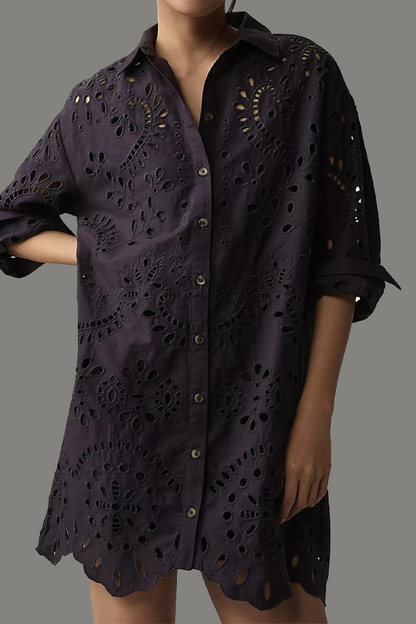 CM | Casual diario color sólido hueco hebilla cuello vuelto blusas (4 colores)