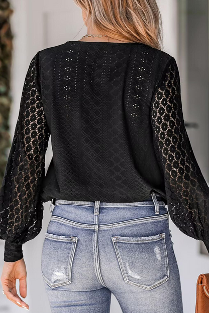 CM | Casual Calle Color Sólido Encaje Cuello en V Blusas