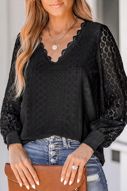 CM | Casual Calle Color Sólido Encaje Cuello en V Blusas