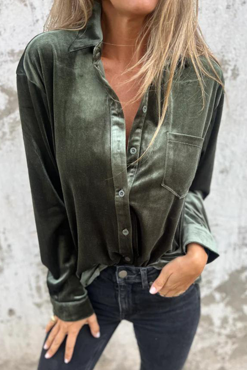 CM | Blusas informales con cuello vuelto y bolsillos con hebilla (3 colores)
