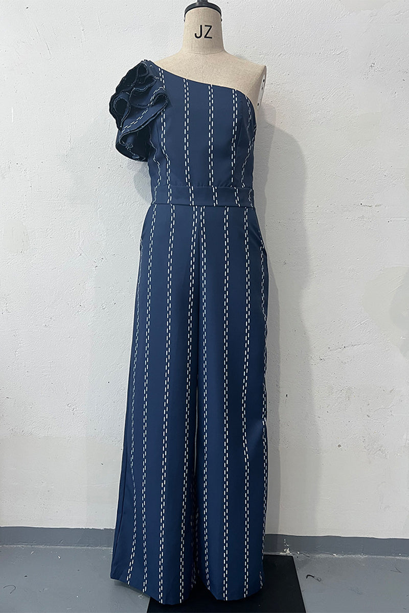 CM | Casual Stripes Irregular Stringy Selvedge Off Shoulder Loose Jumpsuits