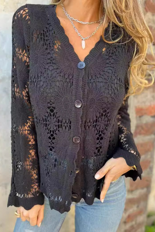 CM | Casual blusas de encaje botones ahuecados cuello en V (3 colores)