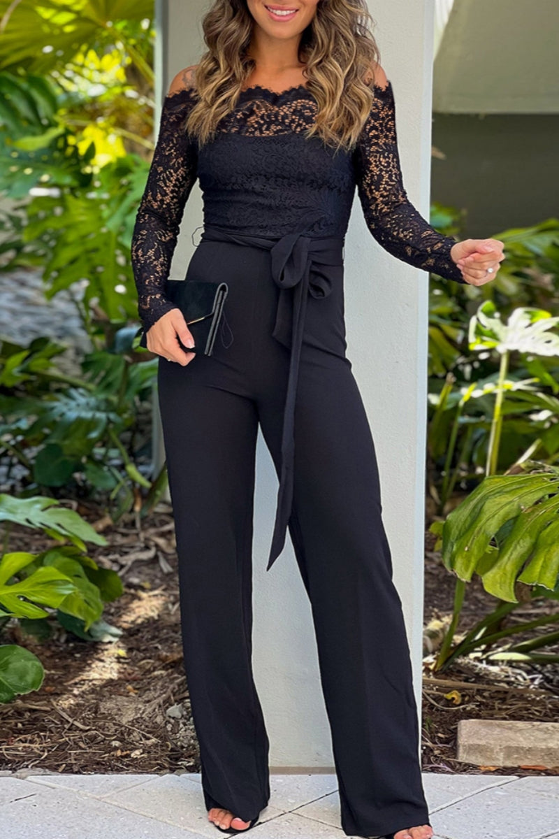 CM | Sexy Casual Elegante Encaje Patchwork Backless Off Shoulder Bodycon Jumpsuits