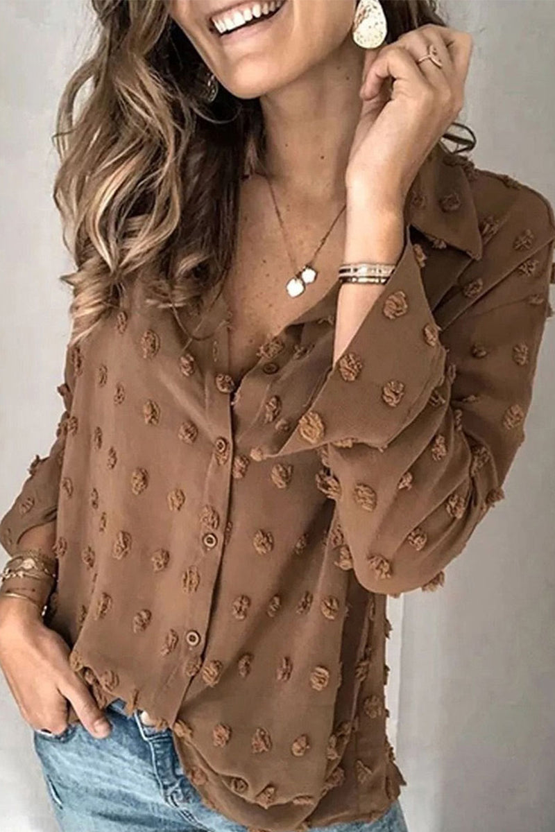 CM | Casual Diaria Botones Bola de Piel Vuelta Abajo Cuello Blusas (3 Colores)