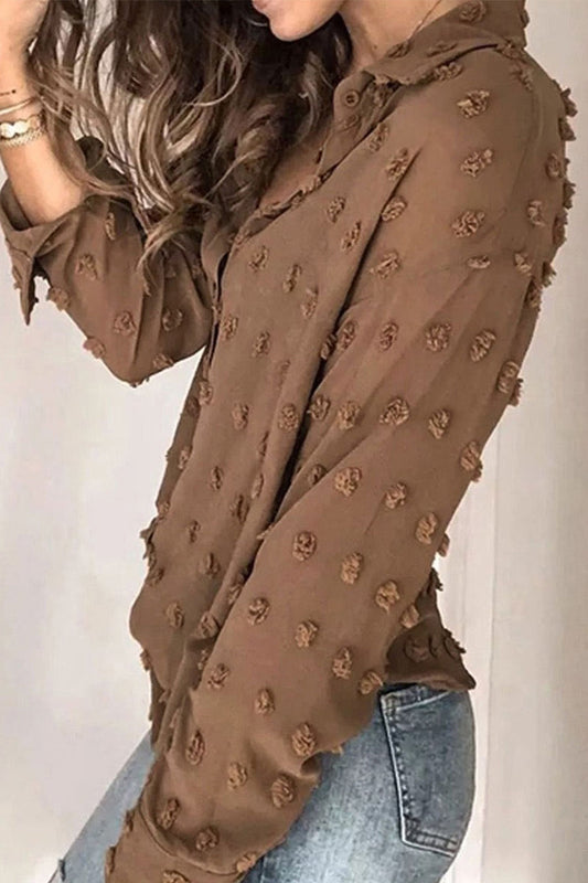 CM | Casual Diaria Botones Bola de Piel Vuelta Abajo Cuello Blusas (3 Colores)
