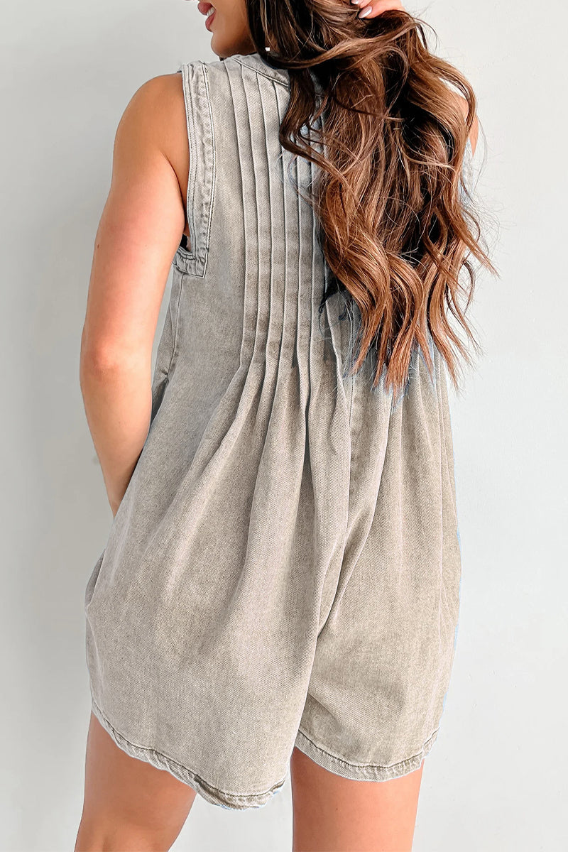 CM | Casual Street Solid Colour Pocket Lace Up V Neck Sleeveless Loose Denim Jumpsuits